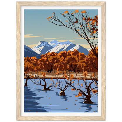 Glenorchy Willow Trees Autumn Travel Poster, New Zealand