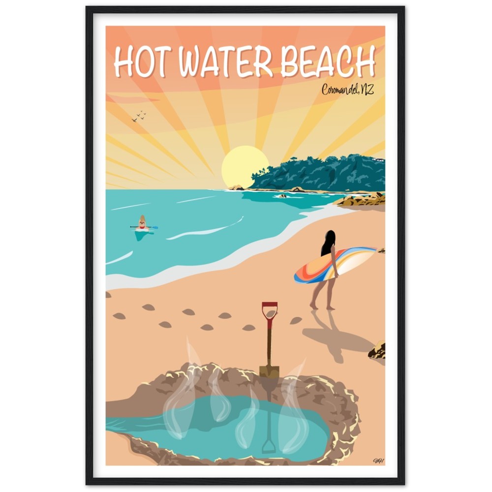 Hot Water Beach Travel Poster, New Zealand